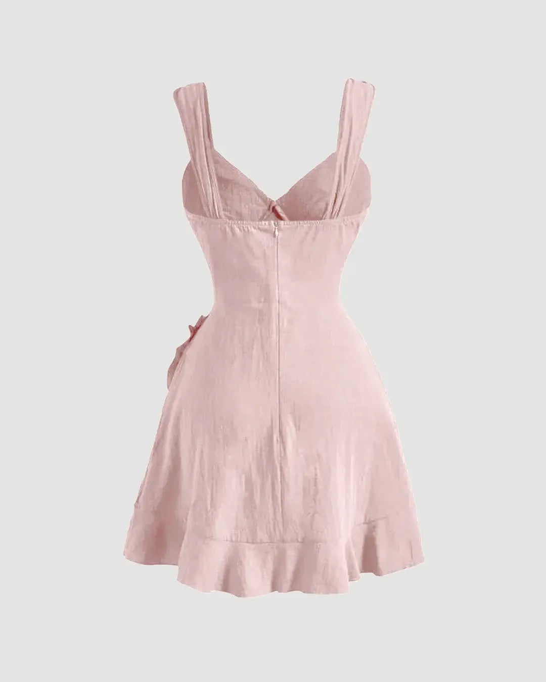 Ruffle Wrap V Neck Short Sleeve Tie Knot Short Dress In Powder Pink