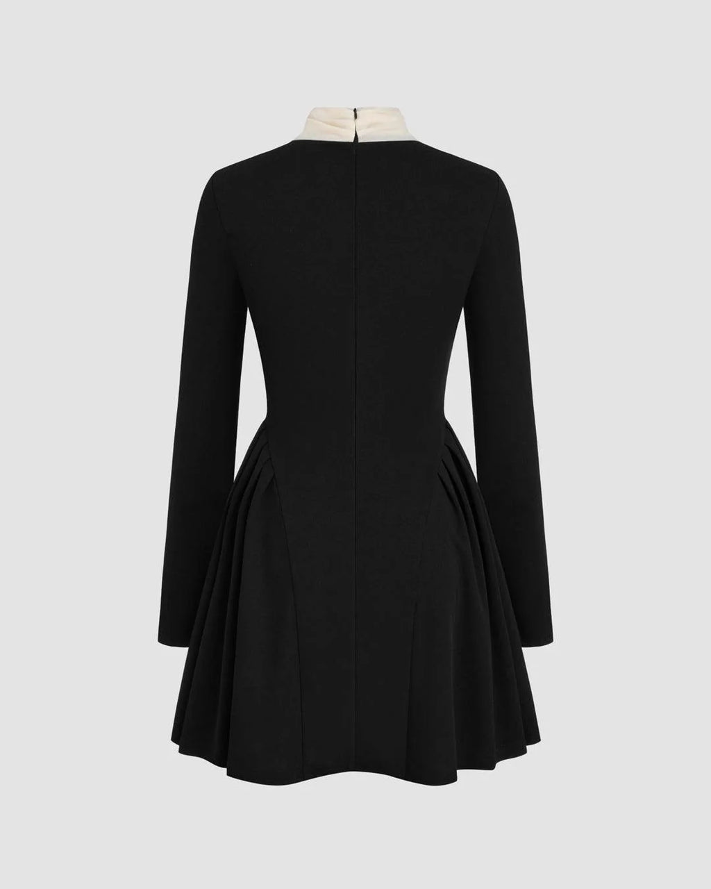 High Neck Solid Knotted Ruffle Hem Long Sleeve Mini Dress