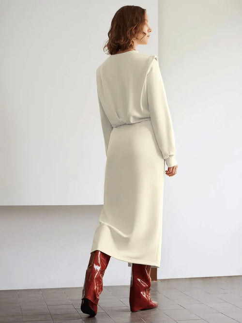 Pocket Split Ruched Maxi Dress In Off-White