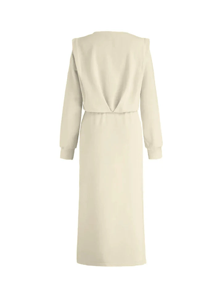 Pocket Split Ruched Maxi Dress In Off-White