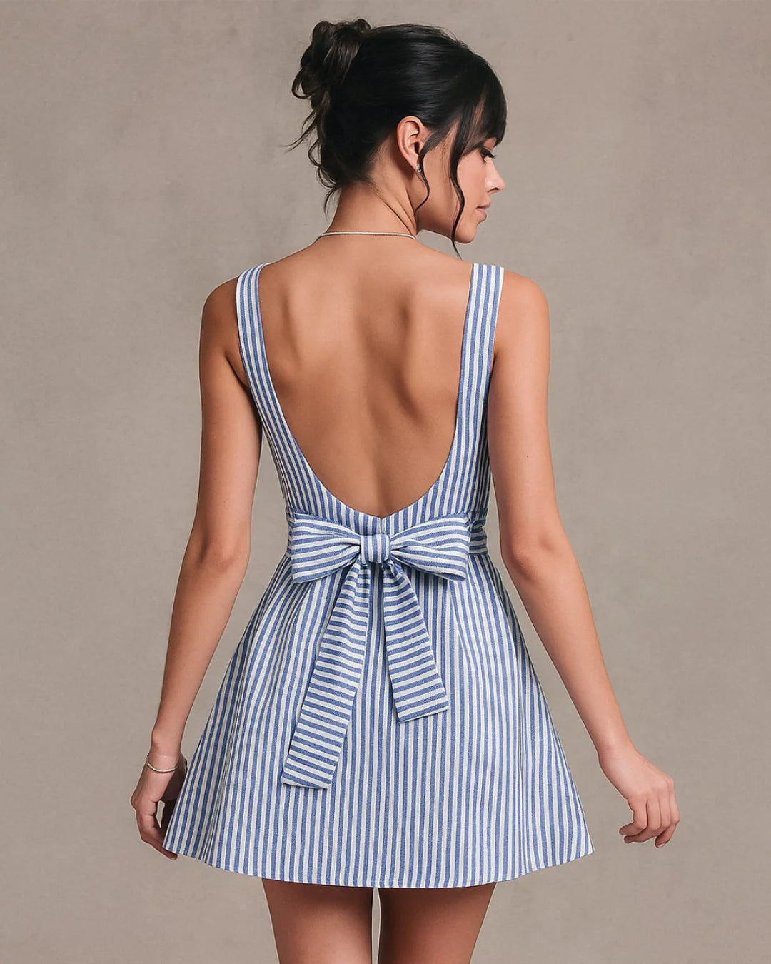 Sleeveless Blue Striped Bodycon Mini Dress for Women