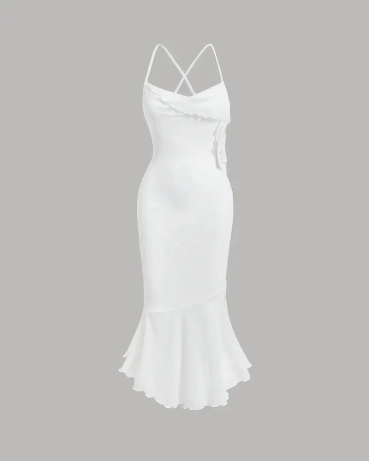 Solid Color High Low White Mesh Cami Dress
