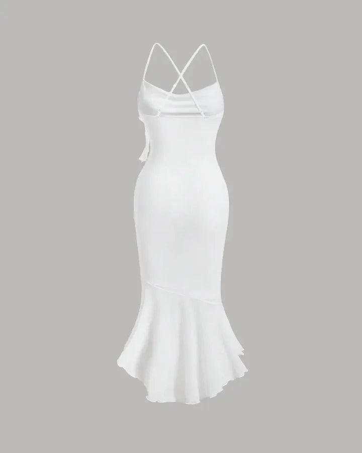 Solid Color High Low White Mesh Cami Dress