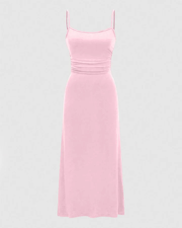 Two Piece Set : Solid Color Flare Sleeve Shrug Top And Cami Dress In Baby Pink