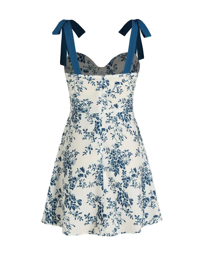 Floral V-neck Knotted Mini Dress  Floral V-neck Knotted Mini Dress