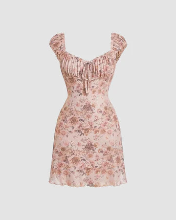 Floral Print Ruched Bust Dress with Sweetheart Neckline