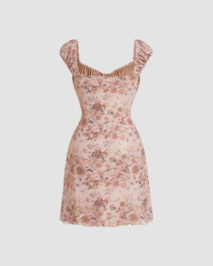 Floral Print Ruched Bust Dress with Sweetheart Neckline