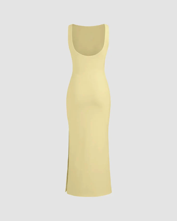Sleeveless Boat Neck Draped Midi Dress In Vanilla
