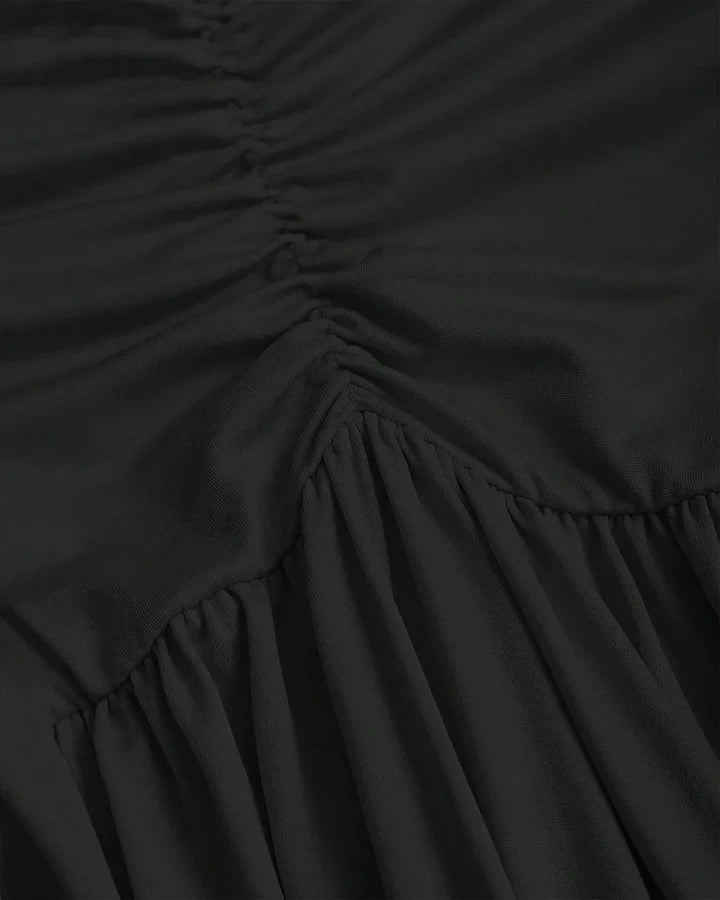Ruched Halter Neck Backless Midi Dress in Blac