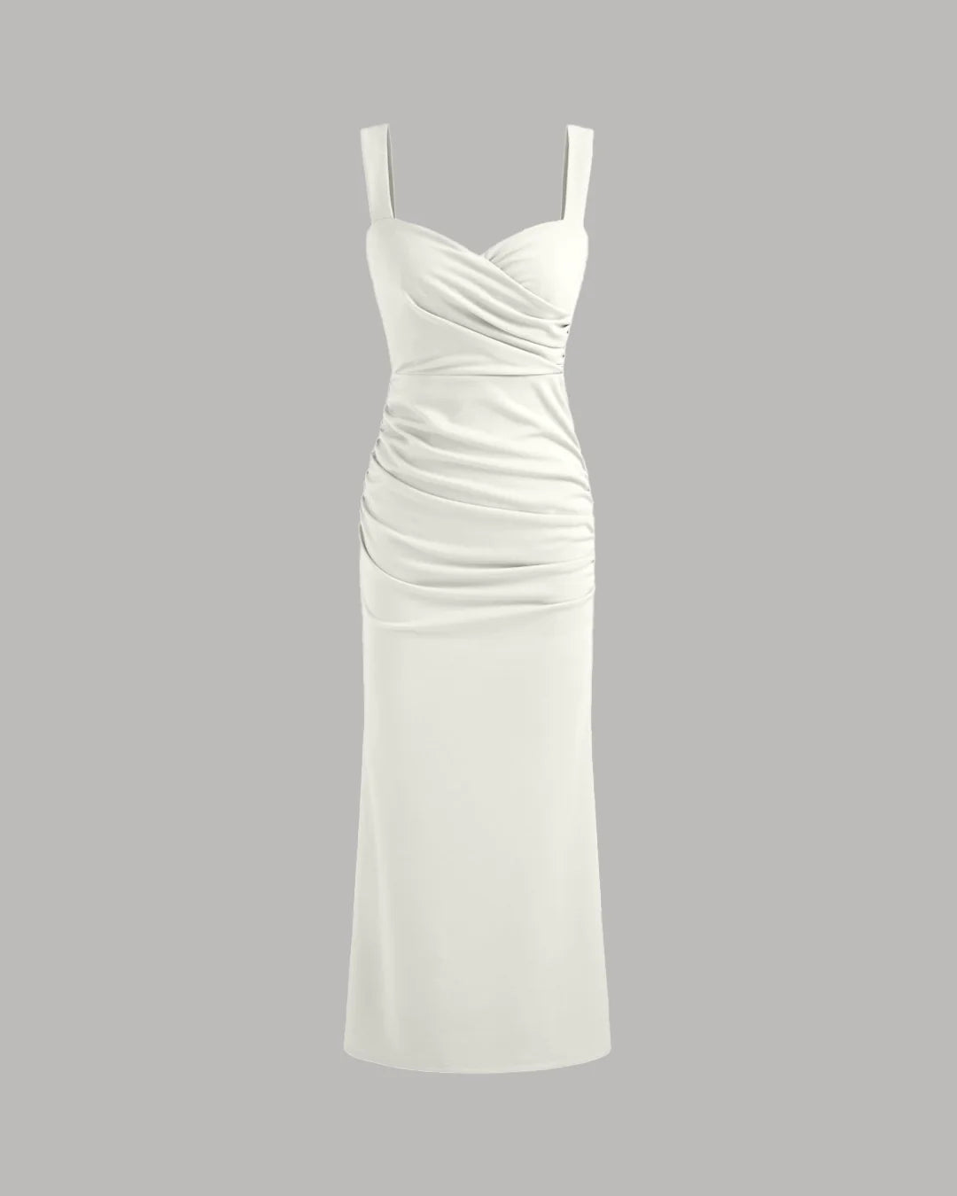 Milky White V-Neck Fishtail Midi Dress