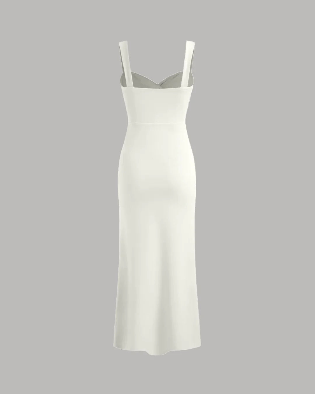 Milky White V-Neck Fishtail Midi Dress