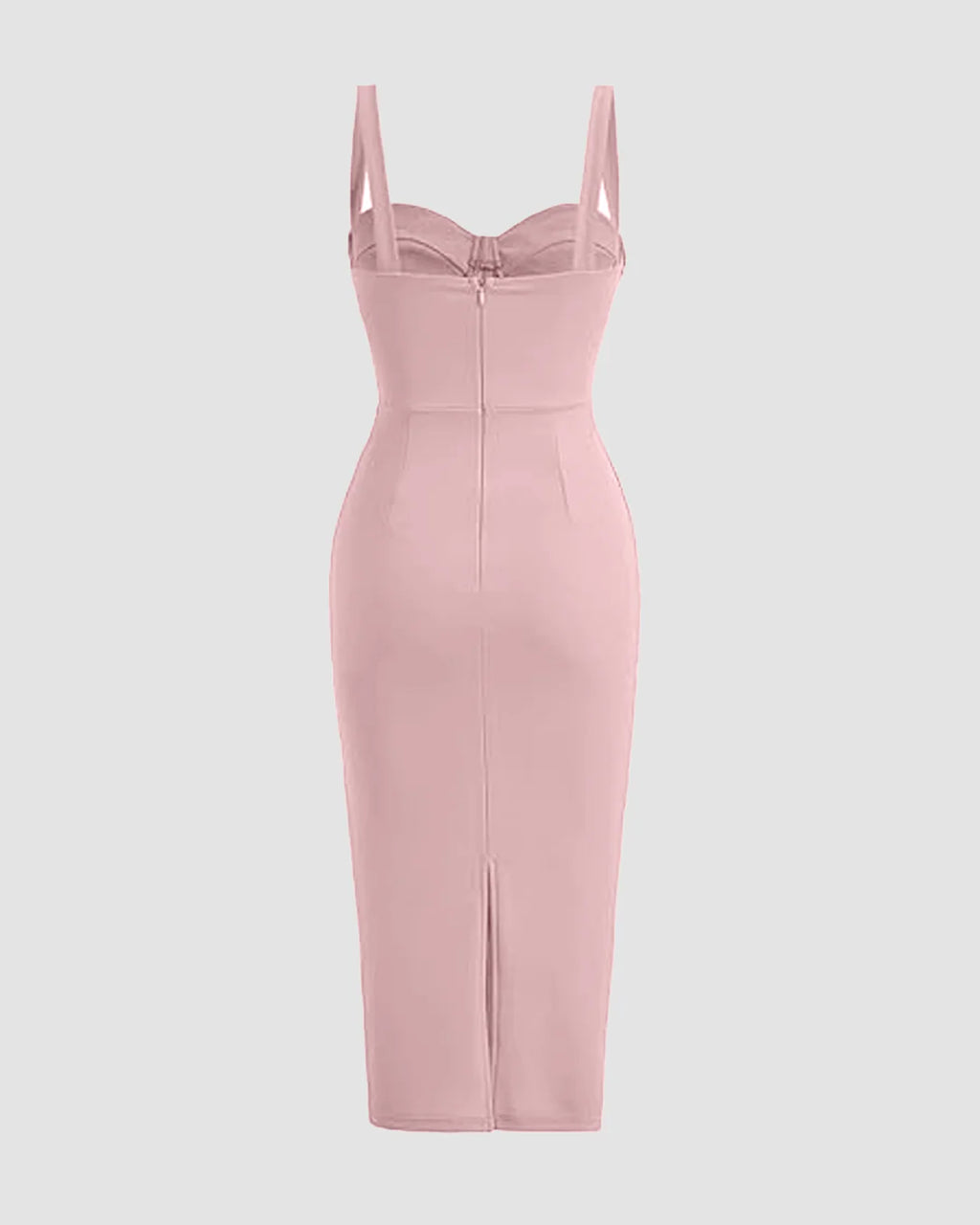 Bustier Bodycon Spaghetti Strap Midi Dress in Dusty Pink