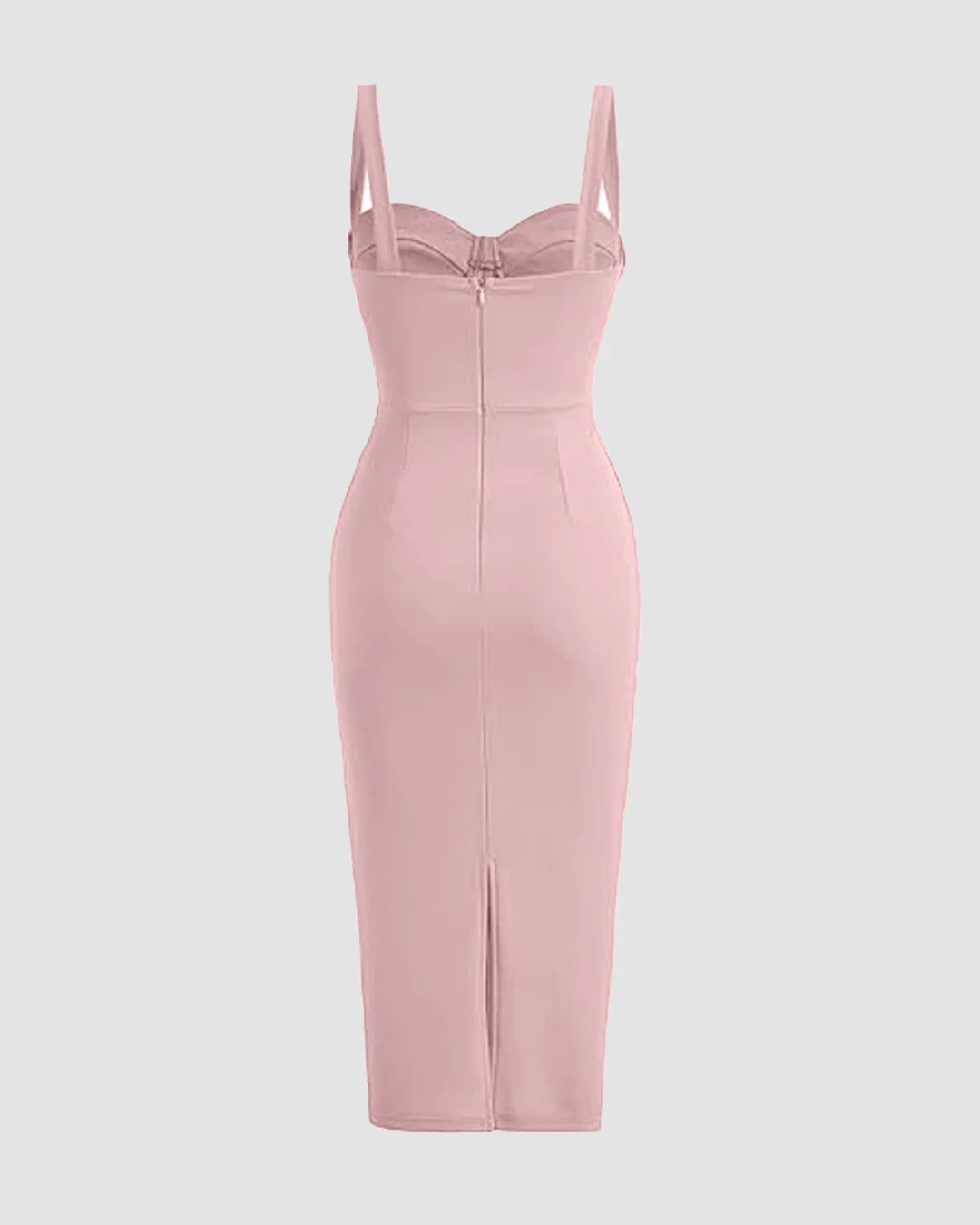 Bustier Bodycon Spaghetti Strap Midi Dress in Dusty Pink