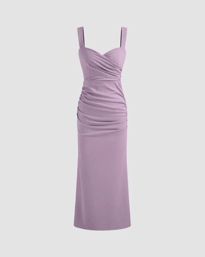 Lilac V-Neck Fishtail Midi Dress