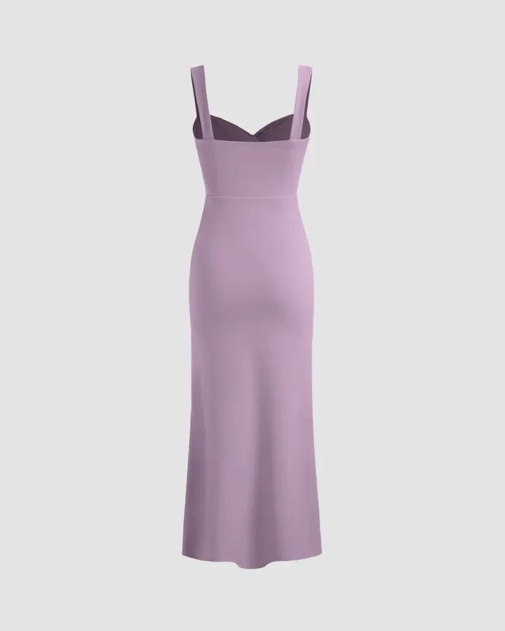 Lilac V-Neck Fishtail Midi Dress