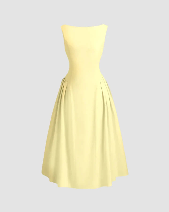 Sleeveless Flared Midi Dress in Vanilla
